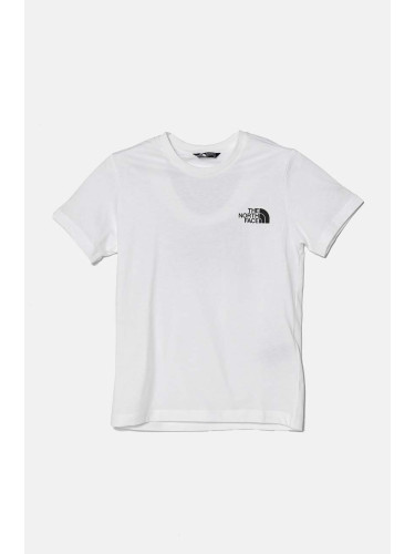 Детска памучна тениска The North Face REDBOX S/S TEE в бяло с принт NF0A89VTFN41