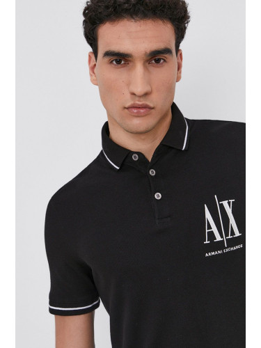 Тениска с яка Armani Exchange мъжка в черно с апликация