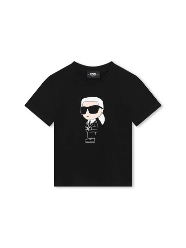 Детска памучна тениска Karl Lagerfeld в черно с принт Z30240