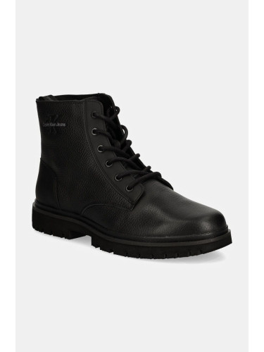 Високи обувки Calvin Klein Jeans EVA MID LACEUP BOOT LTH в черно YM0YM00751