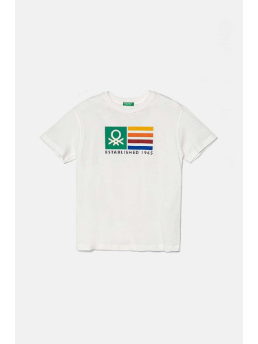 Детска памучна тениска United Colors of Benetton в бежово с принт 3I1XC10JL