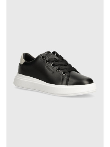 Кожени маратонки Calvin Klein CUPSOLE LACE UP LTH в черно HW0HW02085