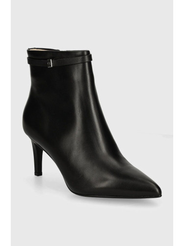 Кожени боти Calvin Klein HEEL ANKLE BOOT 70 W/HW LTH в черно с тънък ток HW0HW02172