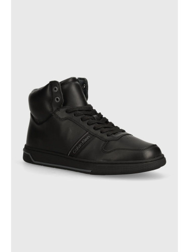 Кожени маратонки Calvin Klein HM0HM01492 в черно HIGH TOP LACE UP LOGO