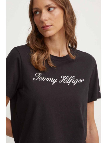 Памучна тениска Tommy Hilfiger в черно WW0WW43459