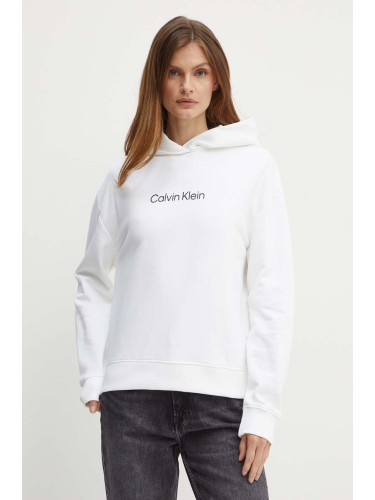 Памучен суичър Calvin Klein в бяло с качулка с принт K20K205449