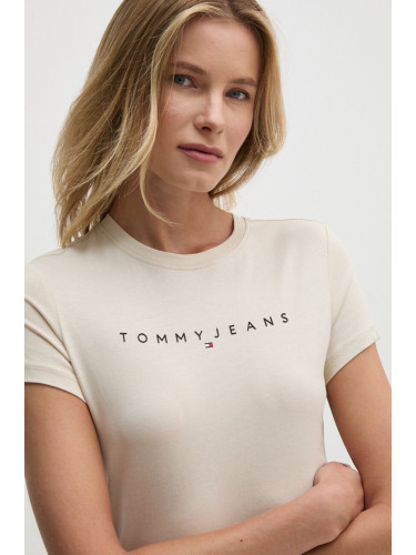 Памучна тениска Tommy Jeans в бежово DW0DW18398