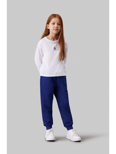 Детски памучен спортен панталон Calvin Klein Jeans SWEATPANTS в синьо с принт IU0IU00285