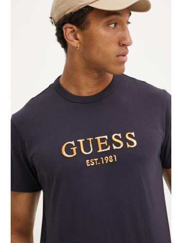 Памучна тениска Guess в тъмносиньо с апликация M4YI17 I3Z14