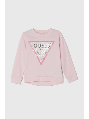 Детски памучен суичър Guess в розово с апликация K4YQ10 KA6R3