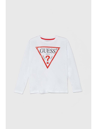 Детска блуза с дълги ръкави Guess в бяло с принт L84I29 K8HM0