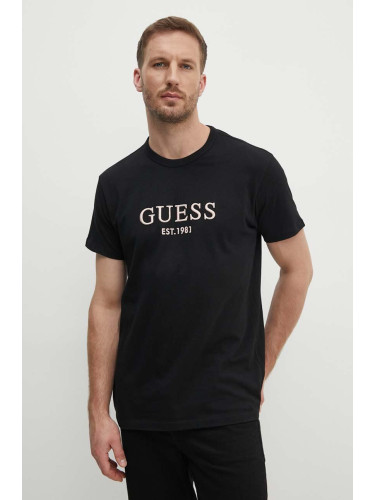 Памучна тениска Guess в черно с апликация M4YI17 I3Z14