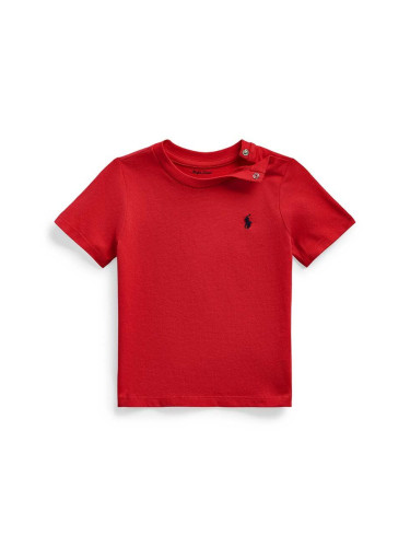 Бебешка памучна тениска Polo Ralph Lauren в червено с изчистен дизайн 320832904036