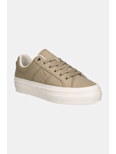 Кожени маратонки Tommy Hilfiger ESSENTIAL VULC SNEAKER MONOGRAM в бежово FW0FW07945