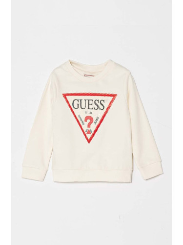 Детски памучен суичър Guess в бежово с апликация K4YQ10 KA6R3