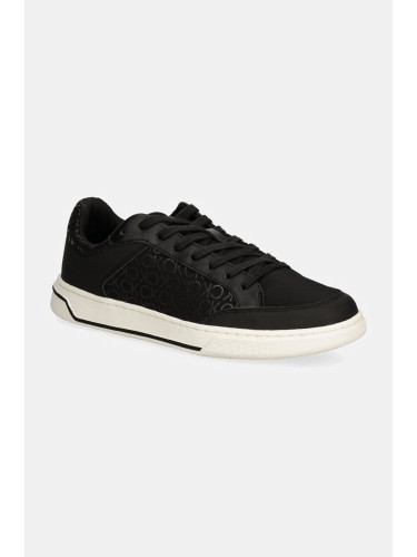 Кожени маратонки Calvin Klein LOW TOP LACE UP REPR MONO в черно HM0HM01594