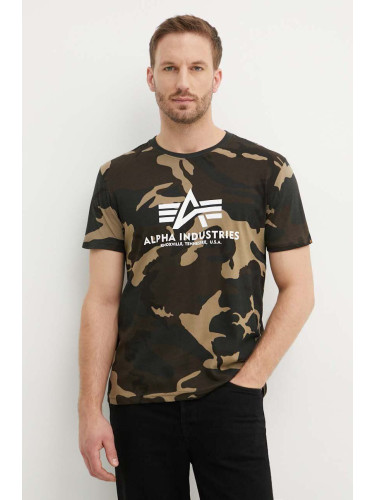 Памучна тениска Alpha Industries Basic T-Shirt Camo в зелено с десен 100501C.408