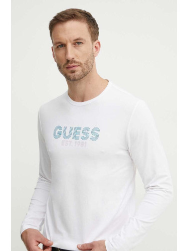 Блуза с дълги ръкави Guess в бяло с принт M4YI33 J1314