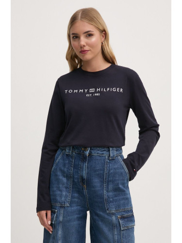 Памучна блуза с дълги ръкави Tommy Hilfiger в тъмносиньо WW0WW43620