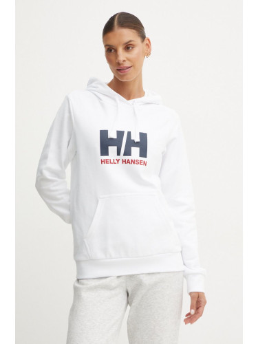 Памучен суичър Helly Hansen HH LOGO 2.0 в бяло с качулка с принт 34460