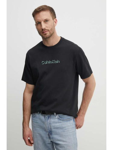 Памучна тениска Calvin Klein в черно с апликация K10K113105