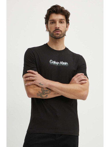 Памучна тениска Calvin Klein в черно с апликация K10K113118