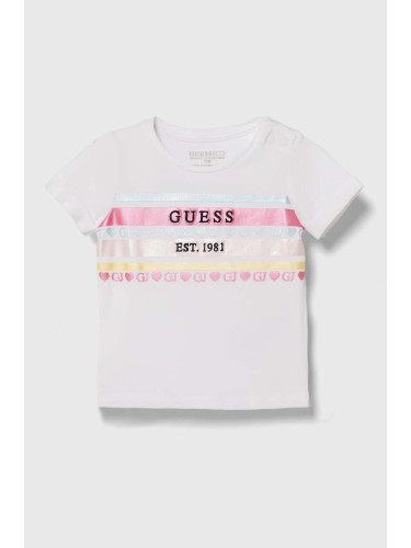 Бебешка памучна тениска Guess в бяло A4YI03 K6YW4