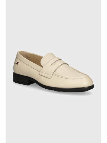 Кожени мокасини Tommy Hilfiger FLAG LEATHER CLASSIC LOAFER в бежово с равна подметка FW0FW08030