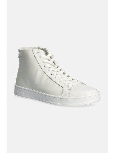 Кожени маратонки Calvin Klein HIGH TOP LACE UP в бяло HM0HM01547