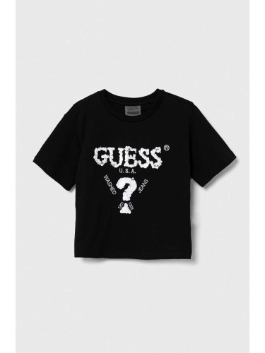 Детска памучна тениска Guess в черно J4YI46 K8FQ4