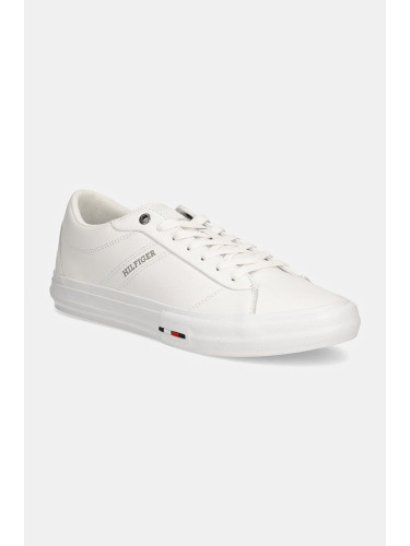 Кожени маратонки Tommy Hilfiger TH HI VULC STREET RWB LTH LOW в бяло FM0FM05201