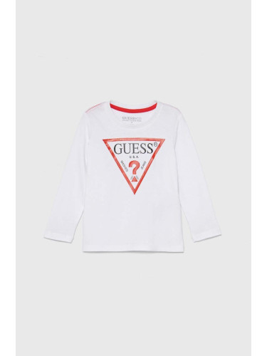 Детска блуза с дълги ръкави Guess в бяло с принт N84I24 K8HM0