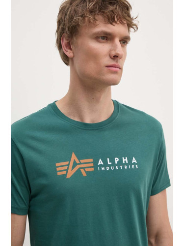 Памучна тениска Alpha Industries в зелено с принт