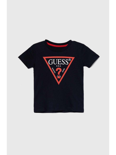 Детска памучна тениска Guess в тъмносиньо с принт N73I55 K8HM0