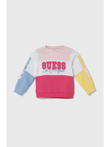 Детски памучен суичър Guess в розово с десен K4YQ03 KA6R3