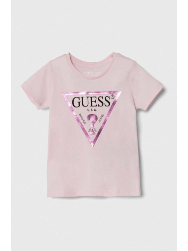 Детска памучна тениска Guess в розово K73I56 K8HM0