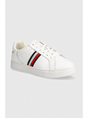 Кожени маратонки Tommy Hilfiger ESSENTIAL COURT SNEAKER STRIPES в бяло FW0FW08001