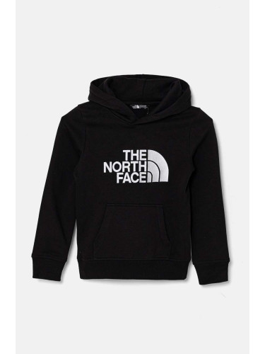 Детски суичър The North Face DREW PEAK P/O HOODIE в черно с качулка с апликация NF0A89HHJK31