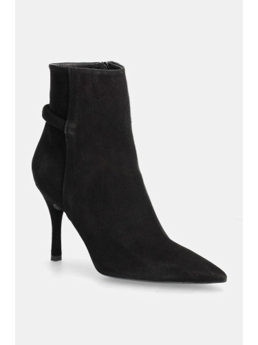 Велурени боти Furla Core Ankle Boot в черно с тънък ток YG61FCD C10000 O6000