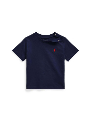 Бебешка памучна тениска Polo Ralph Lauren в тъмносиньо с изчистен дизайн 320832904035