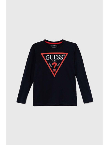 Детска блуза с дълги ръкави Guess в тъмносиньо с принт L84I29 K8HM0