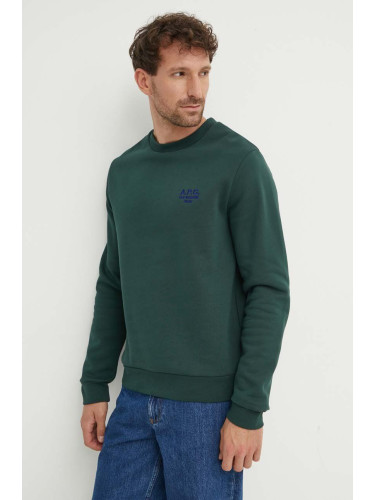 Памучен суичър A.P.C. Sweat Rider в зелено с изчистен дизайн COGVG.H27699.KAG