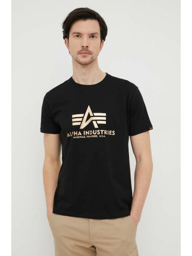 Памучна тениска Alpha Industries Basic T-Shirt Foil Print в черно с принт 100501FP.583