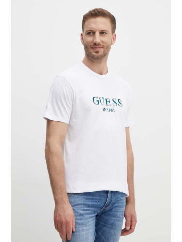 Памучна тениска Guess в бяло с апликация M4YI17 I3Z14