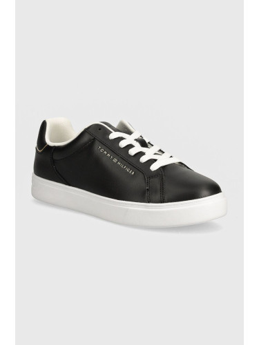 Кожени маратонки Tommy Hilfiger ESSENTIAL COURT SNEAKER в черно FW0FW08000