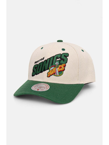 Шапка с козирка Mitchell&Ness Seattle Supersonics в бежово с десен HHSS7506-SSUYYPPPOFWH