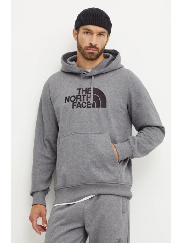 Суичър The North Face Drew Peak Pullover Hoodie в сиво с качулка с апликация NF0A89EMDYY1