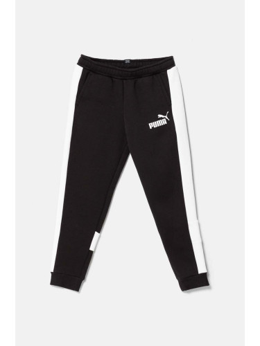 Детски памучен спортен панталон Puma ESS BLOCK Sweatpants в черно с десен 681821