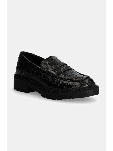 Кожени мокасини Calvin Klein Jeans FLATFORM LOAFER MG CROC LTH в черно с платформа YW0YW01680