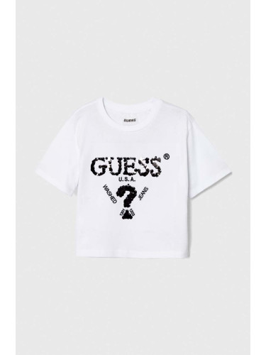 Детска памучна тениска Guess в бяло J4YI46 K8FQ4